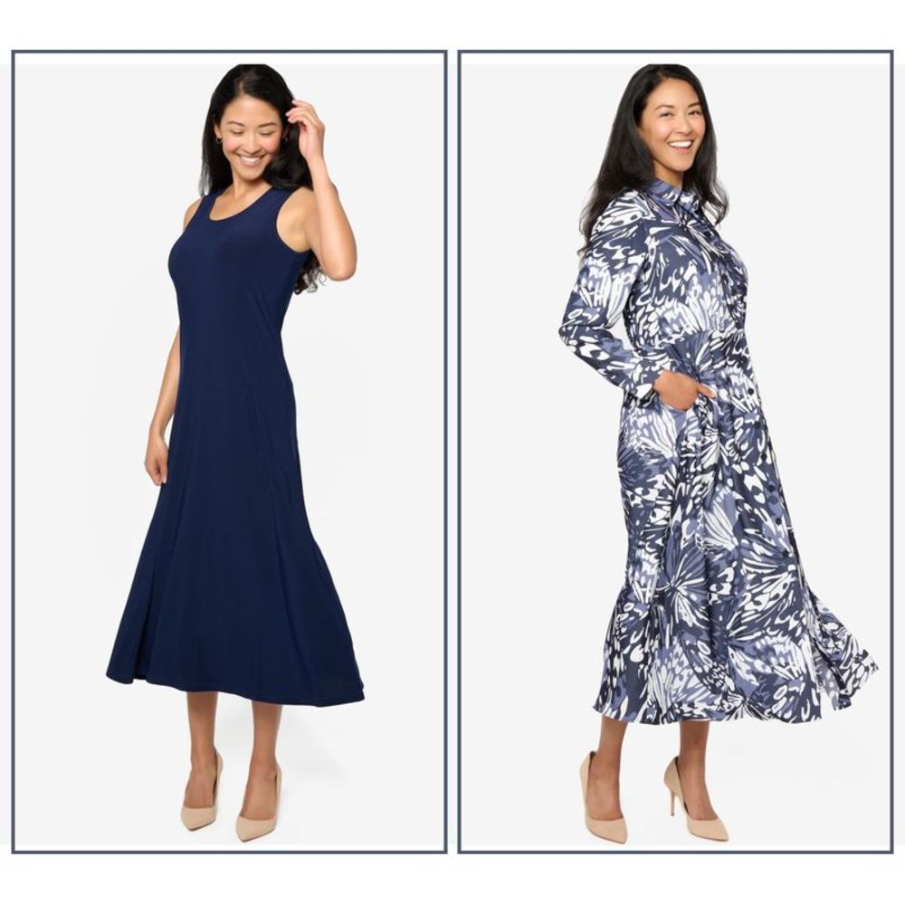 Set of 2 Women Control Women's Dress Sz M Regular & Illusion Blue A606757